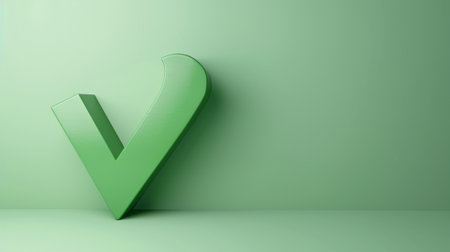 A vibrant green check mark stands prominently against a soft green background, representing positivity and success in a minimalist design approach. Perfect for visual concepts.の素材