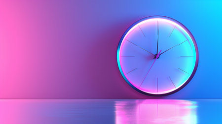 A stunning neon clock showcases a vibrant design with a smooth gradient. Its reflective surface adds depth, creating a modern decorative piece perfect for any space.の素材