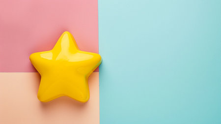 A vibrant yellow star shape rests on a colorful background of pink and blue. This playful element adds a touch of creativity and fun to various design projects, ideal for children's themes or cheerful decorations.の素材