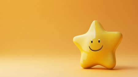A cheerful yellow star with a smile on a vibrant orange background, representing joy and positivity. Ideal for cheerful designs and creative projects.の素材