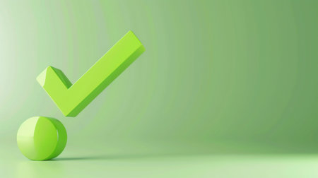 A vibrant green checkmark and sphere against a soft green background, symbolizing approval, success, and positivity in modern design.の素材