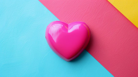 A bold pink heart shape rests on a colorful background, symbolizing love and affection. Perfect for designs related to romance, celebrations, and joy.の素材