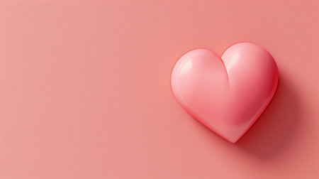 A shiny pink heart rests on a soft pink background, evoking feelings of love and affection. Ideal for romance, celebration, and creative projects.の素材