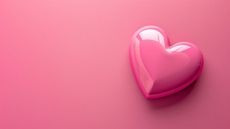 A glossy pink heart rests on a soft pink background, symbolizing love and affection. Ideal for romantic themes, design projects, and celebrations.の素材