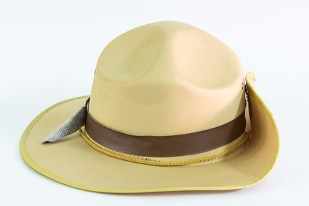brown brim hat (hat of scout) on whiteの写真素材