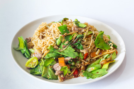 Thai food; spicy fried noodle with porkの写真素材