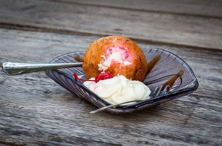 Fried ice-cream and whipped creamの写真素材