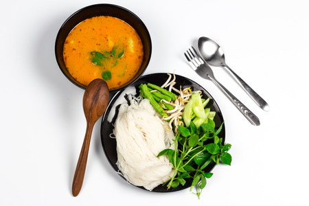 noodles with fish curry coconut milkの写真素材