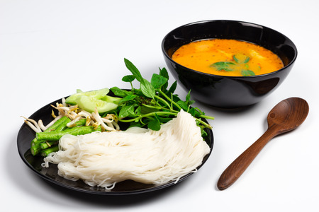 noodles with fish curry coconut milkの写真素材