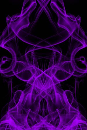 Purple smoke on black background, movement of white smokeの写真素材