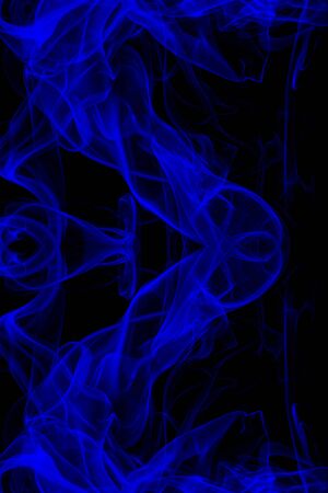 Blue smoke on black background, movement of white smokeの写真素材