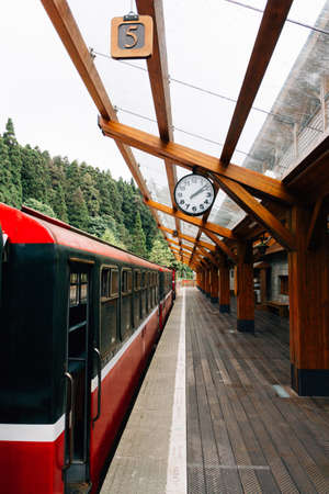 Alishan, Taiwan, June20, 2019: Train at platfrom of Alishan forest railway stationのeditorial素材