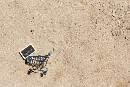 Online shopping of China, 11.11 single's day sale concept. The shopping cart and the text 11.11 single's day sale with sand background.の写真素材