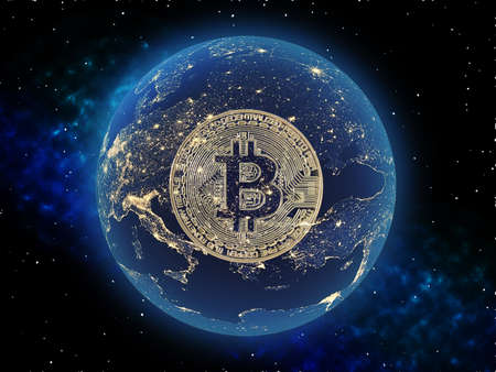 cryptocurrency digital money Concept. BitCoin Change the world.の写真素材