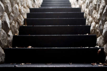 Stone tunnel Staircase going up to the lightの写真素材