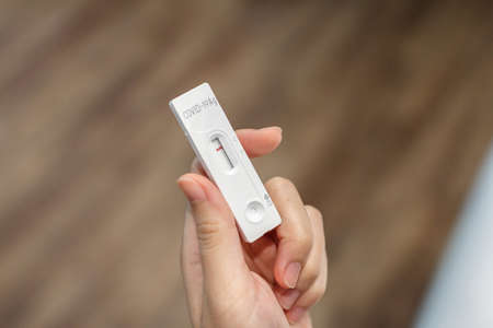 SARS antigen rapid test kit with appear Negative result,  antigen rapid testの写真素材