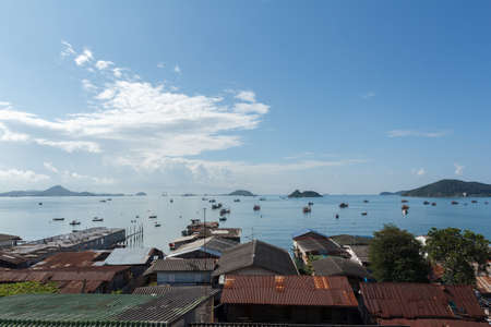 Sattahip Chonburi, Thailand - January 23, 2022 : View of the city along with the sea.のeditorial素材