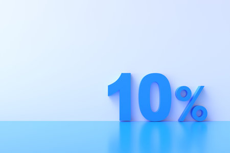 3D Rendering. 10 percent off with freespace for texting on pastel blue background. Special Offer 10% Discount Tag. Super sale offer and best seller.の写真素材