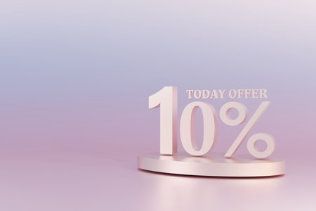 3D Rendering. 10 percent off with freespace for texting on pastel pink background. Special Offer 10% Discount Tag. Super sale offer and best seller.の写真素材