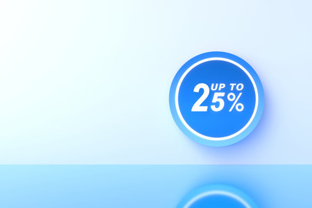 3D Rendering. 25 percent off with freespace for texting on pastel blue background. Special Offer 25% Discount Tag. Super sale offer and best seller.の写真素材