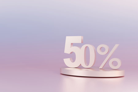 3D Rendering. 50 percent off with freespace for texting on pastel pink background. Special Offer 50% Discount Tag. Super sale offer and best seller.の写真素材