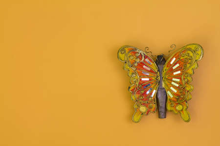 butterfly handmaded from wood and glass mosaicの写真素材