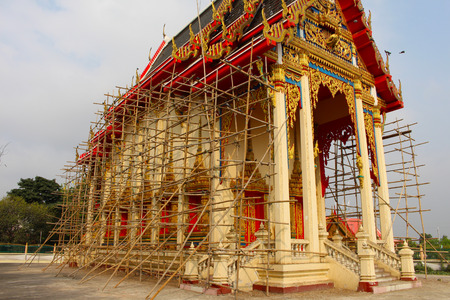 Thai buddhist church under renovation. Palace, decorationのeditorial素材