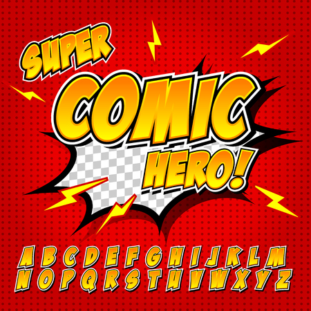 Comic alphabet set. Letters, for kids' illustrations, websites, comics, banners.のイラスト素材