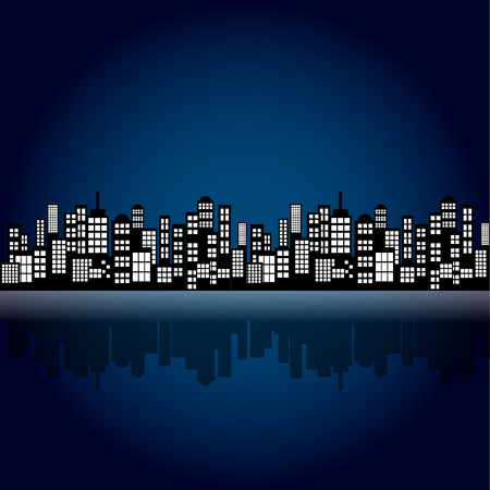 Style Cartoon Night City Skyline Background.のイラスト素材