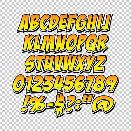 Comic alphabet set. Letters, numbers and figures for kids' illustrations websites comics banners.のイラスト素材