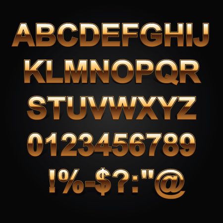 Gold Metal letters style alphabet collection set.のイラスト素材