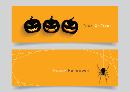 Banner set with Halloween pumpkin and spider.のイラスト素材