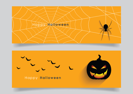 Banner set with Halloween pumpkin and spider.のイラスト素材