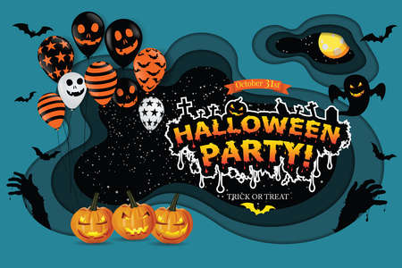 Happy Halloween festive abstract background, Scary air balloons, moon. Holiday party invitation. illustrator vector Eps10のイラスト素材