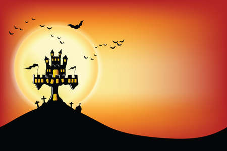 Haunted castles and graves on a full moon night. illustrator Vectorのイラスト素材