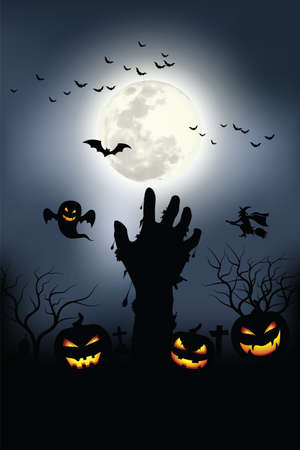 Zombie hands rising in dark Halloween night. Vector illustratorのイラスト素材