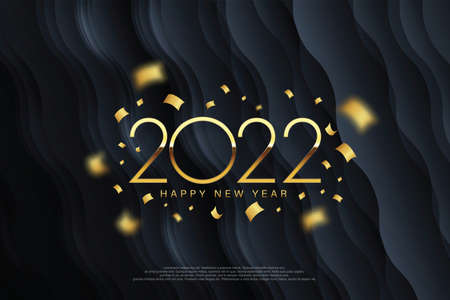 2022 Happy New Year elegant design - vector illustration of golden 2022 logo numbers on Dark Gray...
