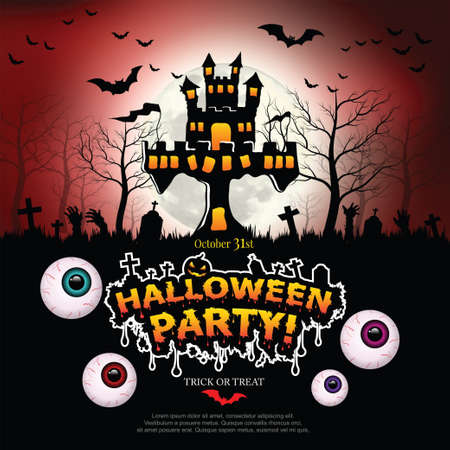 Halloween party poster with Haunted castle. illustrator Vectorのイラスト素材