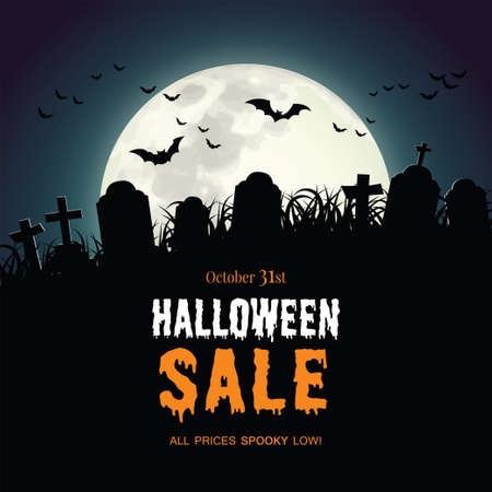 Happy halloween sale banner. special discount. Halloween holiday event. Halloween vector illustrationのイラスト素材