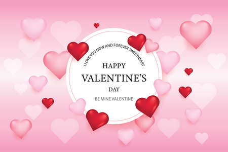 Romantic Valentine's Day greeting card with red and pink hearts.のイラスト素材