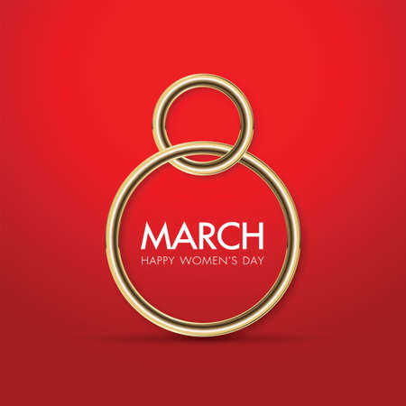 8 March International women's day greeting card - Golden number 8 on a red background . Vector illustrationのイラスト素材