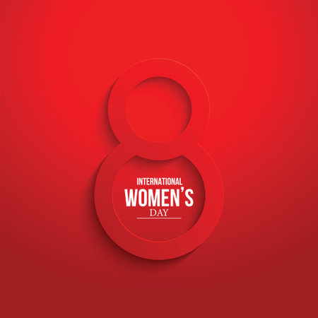 International Women's Day number 8 symbol in red embossed on a red background. greeting card paper cut for your design. vector illustrationのイラスト素材