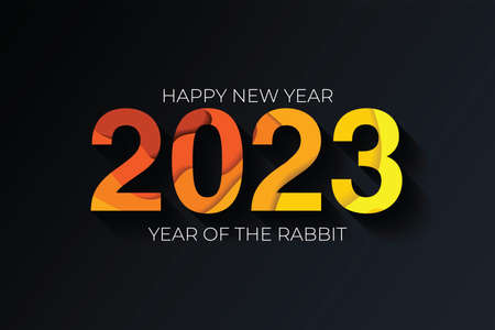 2023 vector orange and yellow paper cut on dark background. 2023 vector concept. Festive numbers...