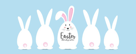 Happy easter banner. easter bunny and egg. Icon vector character, isolated on sky blue color background.のイラスト素材