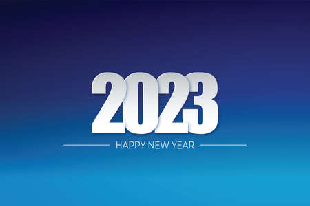 Happy new year 2023 white numbers paper cut style on a blue background vector illustrationのイラスト素材