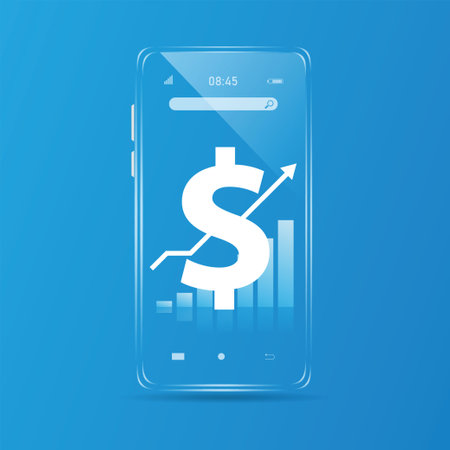 The mobile phone screen displays a notification of the dollar price adjustment in the stock market or the world market. Concept business vector illustration.のイラスト素材