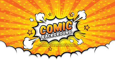 Pop art comic background with halftone dots and star. Cartoon Vector Illustration on orange.のイラスト素材