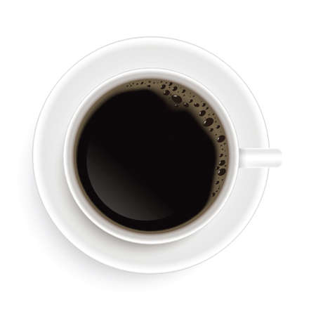 A Cup of Coffee and saucer, top view, realistic vector on white background.のイラスト素材