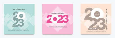 Happy new year 2023 on a square grid background. Set of 2023 new year square template for calendar,...