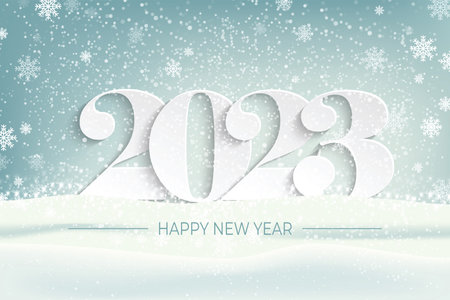 Happy New Year 2023 in the forest in the snow Vector paper art and digital craft style.のイラスト素材